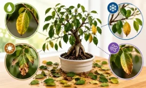 ガジュマルの葉が黄色・茶色・乾燥して落ちる原因を症状別に比較した管理チェック画像