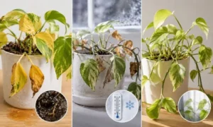 ポトスの葉が枯れる原因を比較した様子｜水やり・寒さ・日照不足による違いを解説