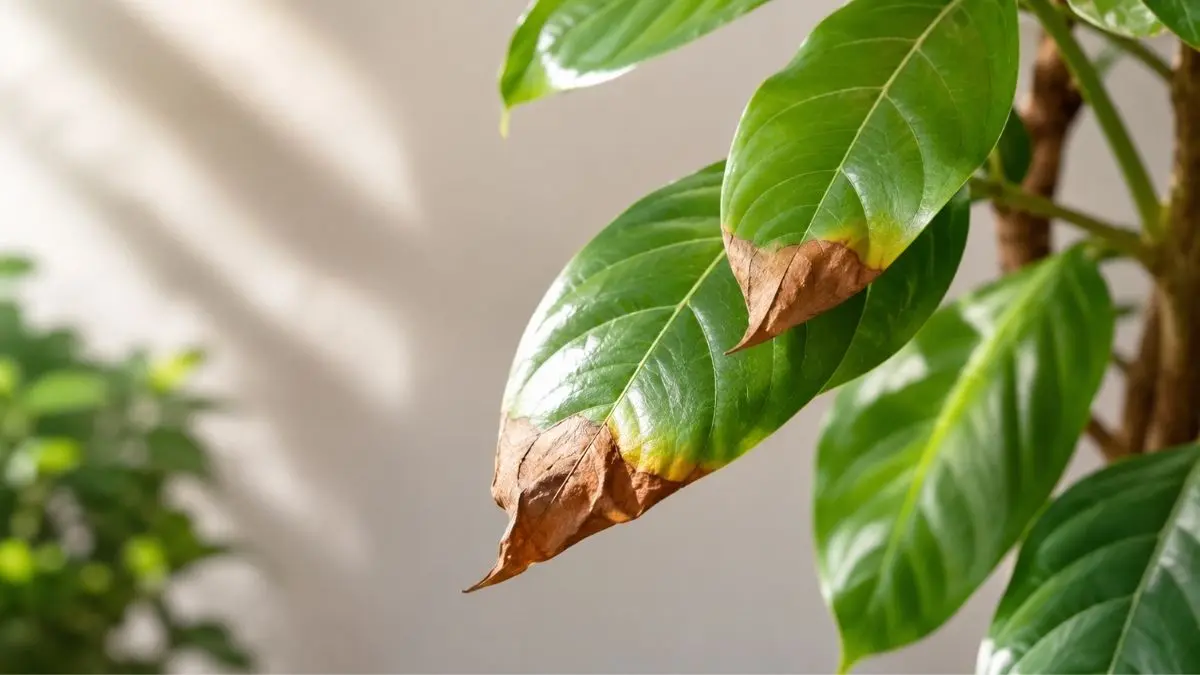 観葉植物の葉先が茶色く枯れ始めた症状のイメージ