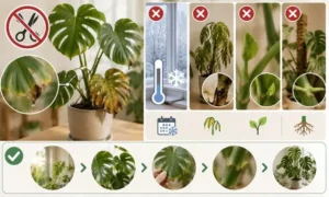 モンステラを剪定しない方がいい時期と症状を解説した画像｜冬・弱った株・新芽時期の注意点