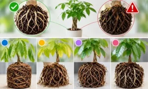 パキラの根腐れと水切れ・寒さ・根詰まりの違いを比較した画像｜葉の症状と根の状態の見分け方