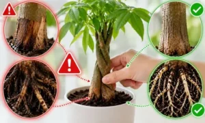 パキラの根腐れで幹がぶよぶよになる症状を比較した画像｜腐った幹と健康な幹・根の違いを解説