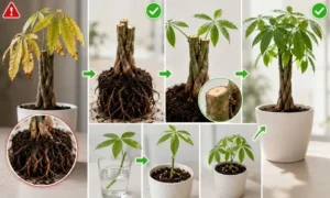 パキラの根腐れから復活させる手順をまとめた画像｜幹切り・挿し木・植え替えで再生する方法を解説