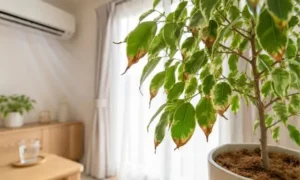 エアコン乾燥で葉先が茶色くなったベンジャミン｜室内環境ストレスによる葉枯れ症状