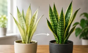 葉色が薄いサンスベリアと元気なサンスベリアの比較画像｜日照不足や根の不調による色の違いを解説