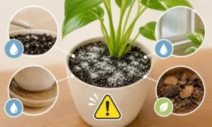 観葉植物の土に白カビが生える原因を水やり・湿気・受け皿の水で解説した画像