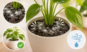 観葉植物の土に白カビが出ても元気な場合の見分け方を解説した画像