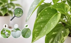 観葉植物の葉に白い点々が出る原因を解説するイメージ|害虫・白い粉・カビの見分け方