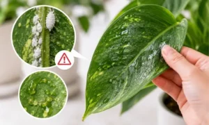 観葉植物の葉がベタベタする原因を解説するイメージ|害虫被害とカイガラムシの症状