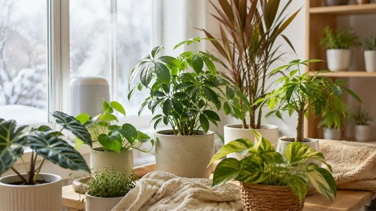 冬の室内で管理される観葉植物｜寒さや乾燥による季節トラブル対策のイメージ