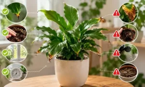 観葉植物の葉先の傷みが一時的なものか枯れる前兆かをチェックポイントで比較したイメージ