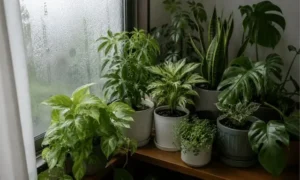 風通しが悪く湿気がこもる場所で管理されている観葉植物